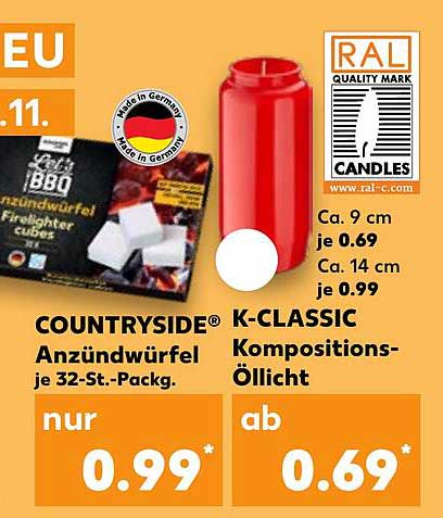 COUNTRYSIDE® Anzündwürfel  
K-CLASSIC Kompositions-Öllicht