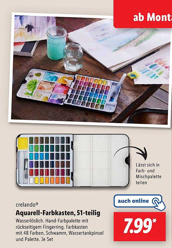 crelando® Aquarell-Farbkasten, 51-teilig