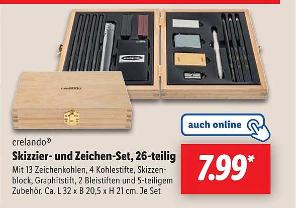 crelando® Skizzier- und Zeichen-Set, 26-teilig