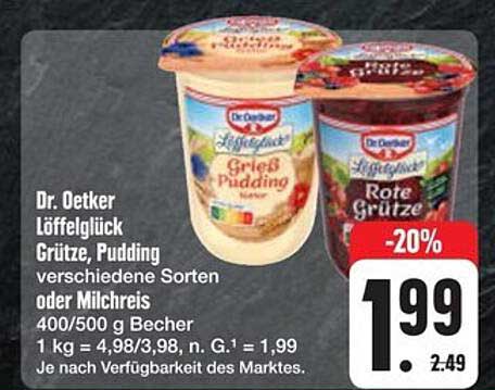 Dr. Oetker Löffelglück Grieß Pudding oder Rote Grütze