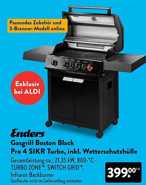 Enders Gasgrill Boston Black Pro 4 SIKR Turbo, inkl. Schutzhülle