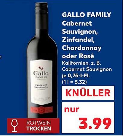 GALLO FAMILY Cabernet Sauvignon, Zinfandel, Chardonnay oder Rosé