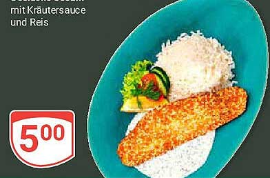 Gebratener Fisch mit Kräutersauce und Reis