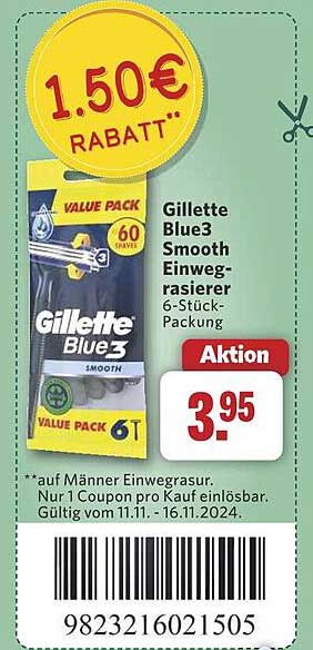 Gillette Blue3 Smooth Einwegrasierer 6-Stück-Packung