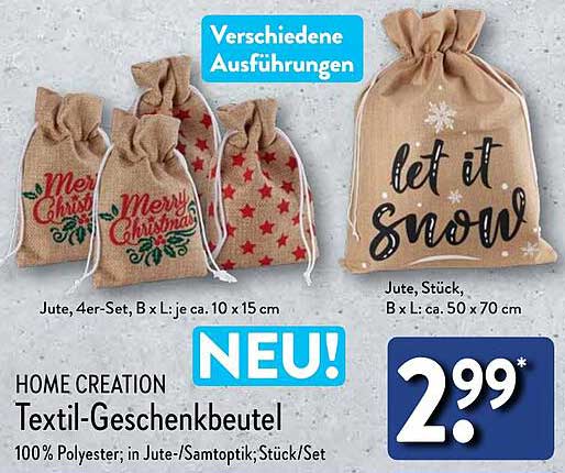 HOME CREATION Textil-Geschenkbeutel