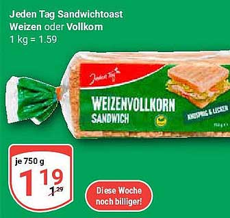 Jeden Tag Sandwichtoast Weizen oder Vollkorn