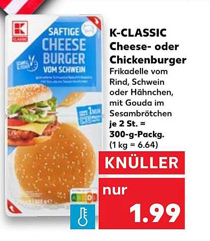 K-CLASSIC Cheese- oder Chickenburger