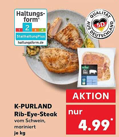 K-PURLAND Rib-Eye-Steak vom Schwein, mariniert