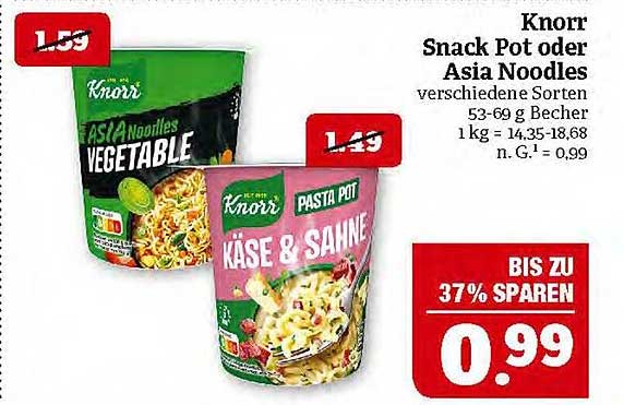 Knorr Snack Pot oder Asia Noodles