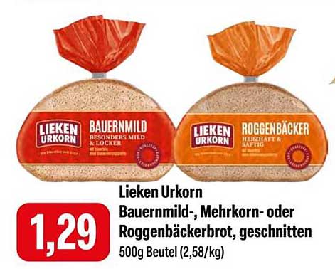 Lieken Urkorn Bauern mild-, Mehrkorn- oder Roggenbäckerbrot, geschnitten