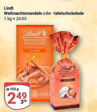 Lindt Weihnachtsmandeln oder -tafelschokolade