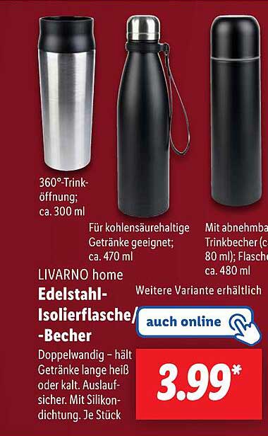 LIVARNO home Edelstahl-Isolierflasche-Becher