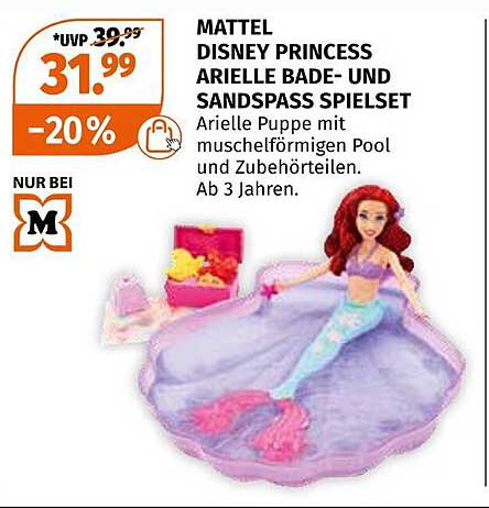 MATTEL DISNEY PRINCESS ARIELLE BADE- UND SANDSPASS SPIELESET