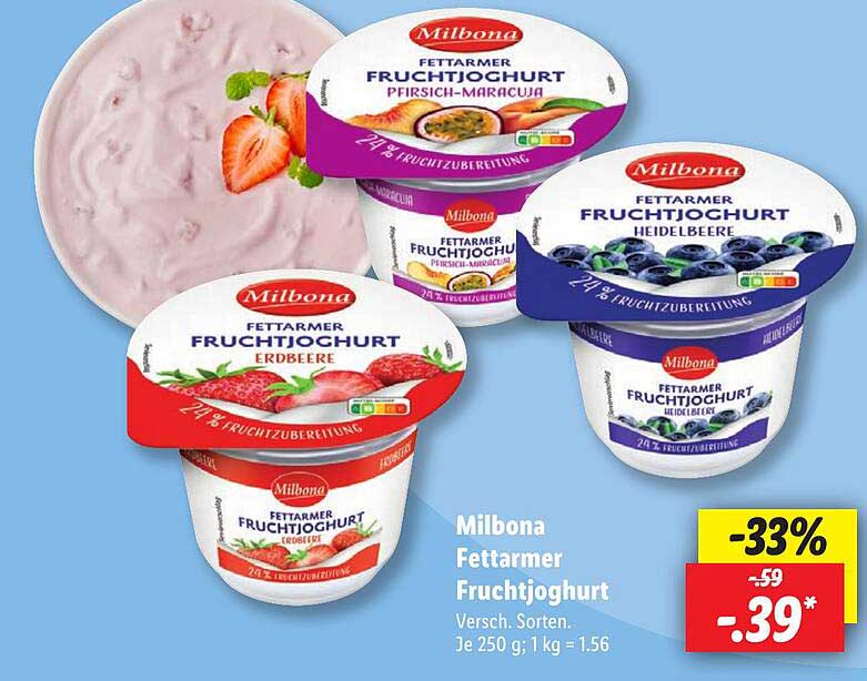 Milbona Fettarmer Fruchtjoghurt