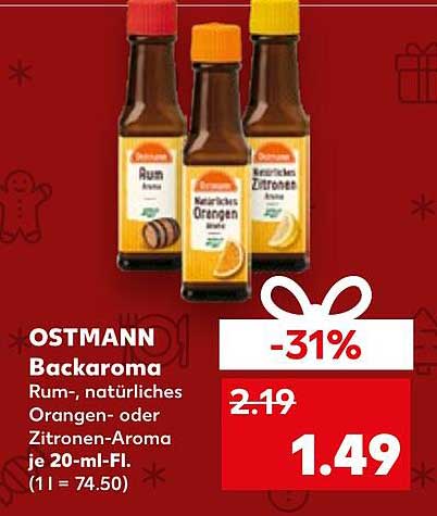 OSTMANN Backaroma Rum-, natürliches Orangen- oder Zitronen-Aroma je 20-ml-Fl.