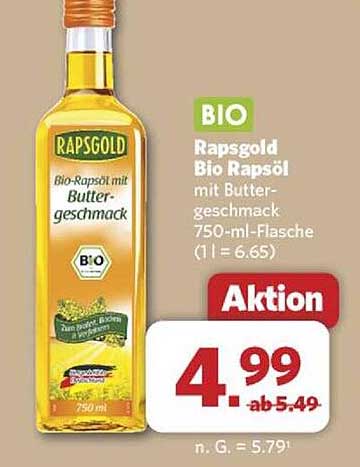 Rapsgold Bio Rapsöl mit Buttergeschmack