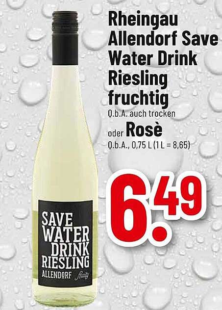 Rheingau Allendorf Save Water Drink Riesling fruchtig