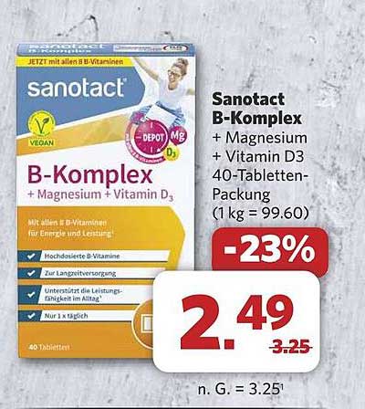 Sanotact B-Komplex + Magnesium + Vitamin D3 40-Tabletten-Packung