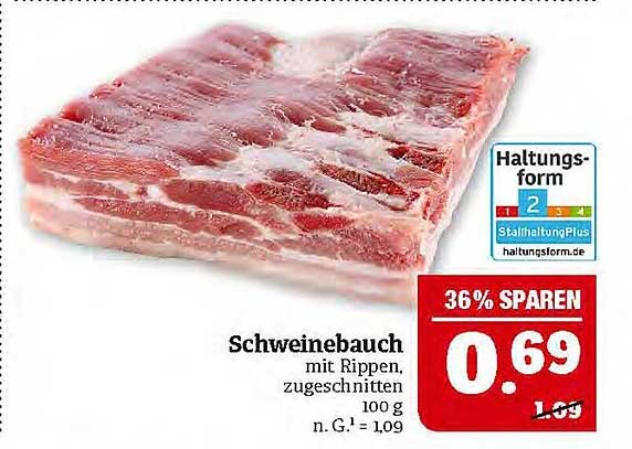 Schweinebauch mit Rippen, zugeschnitten