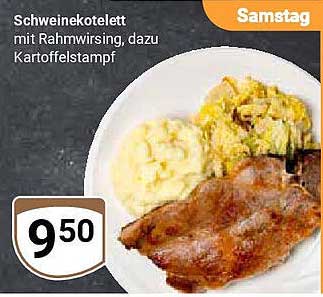 Schweinekotelett mit Rahmwirsing, dazu Kartoffelstampf