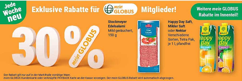 Stockmeyer Edelsalami Mild geräuchert  
Happy Day Saft, Milder Saft oder Nektar