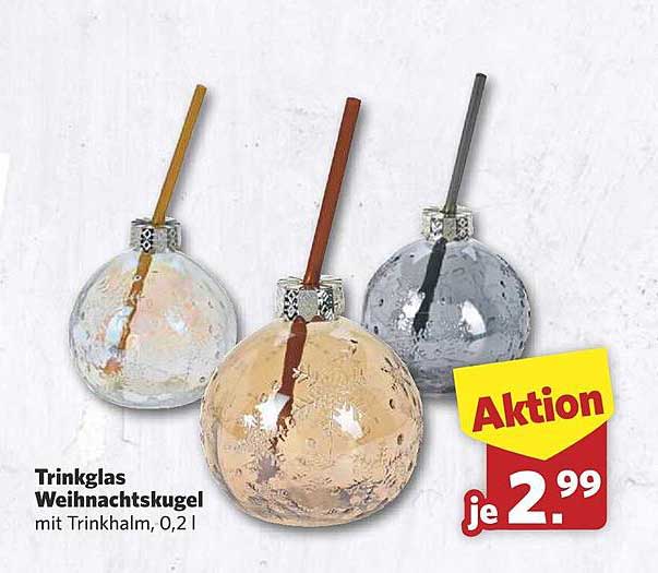 Trinkglas Weihnachtskuge mit Trinkhalm