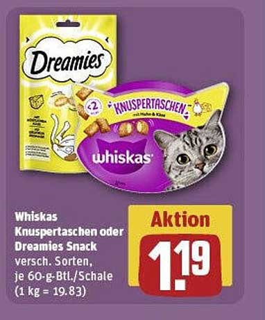 Whiskas Knuspertaschen oder Dreamies Snack