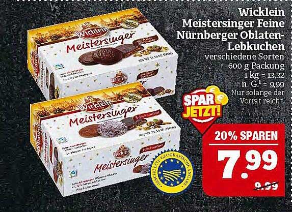 Wicklein Meistersinger Feine Nürnberger Oblaten-Lebkuchen