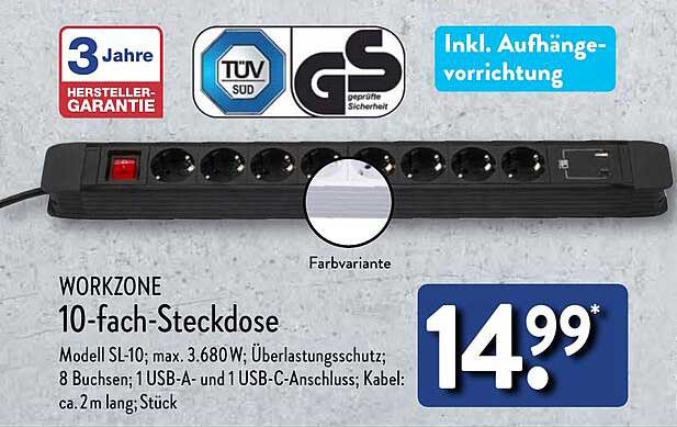 WORKZONE 10-fach-Steckdose