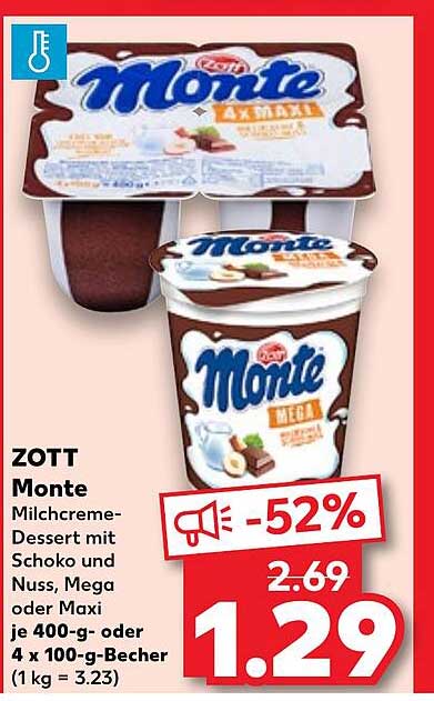 ZOTT Monte Milchcreme-Dessert mit Schoko und Nuss