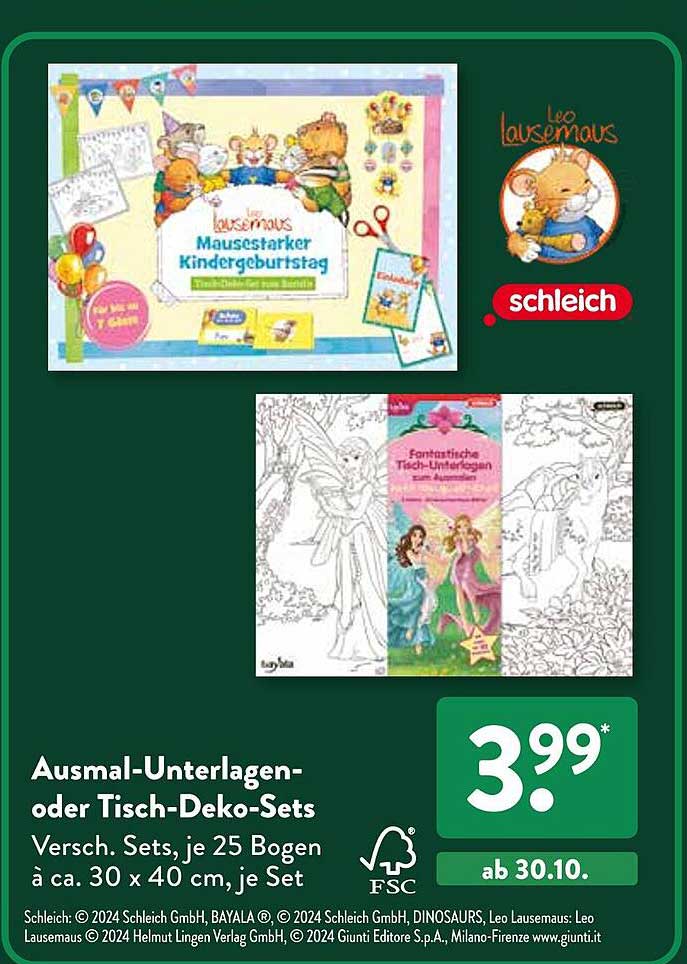 Ausmal-Unterlagen- oder Tisch-Deko-Sets