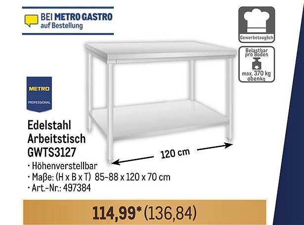 Edelstahl Arbeitstisch GWTS3127