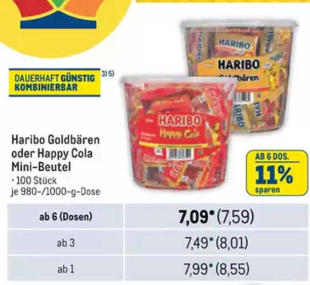 Haribo Goldbären oder Happy Cola Mini-Beutel