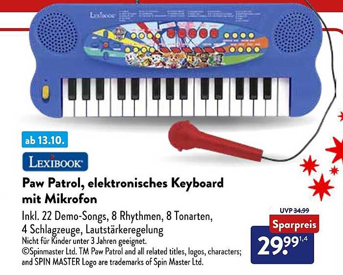 Paw Patrol, elektronisches Keyboard mit Mikrofon