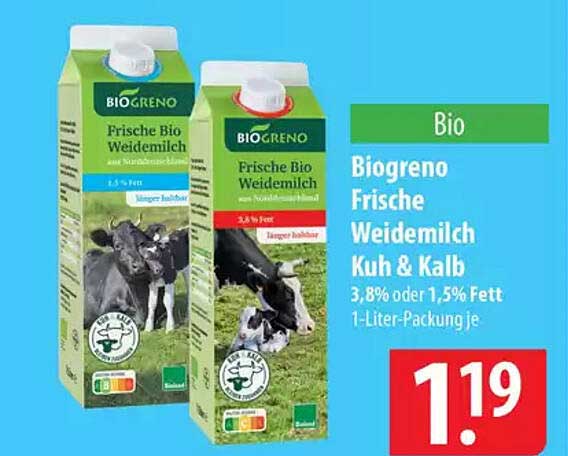 Biogreno Frische Weidemilch Kuh & Kalb