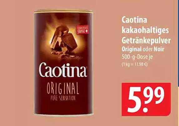 Caotina kakaohaltiges Getränkepulver Original oder Noir