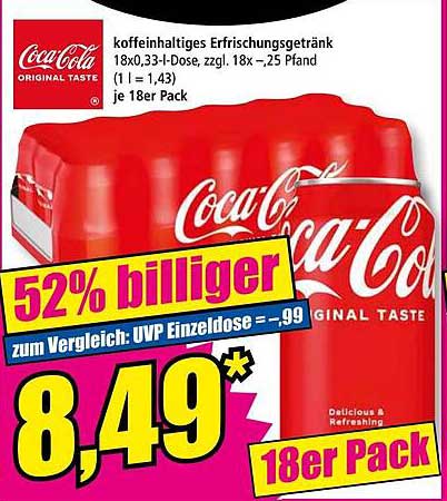 Coca-Cola koffeinhaltiges Erfrischungsgetränk 18er Pack