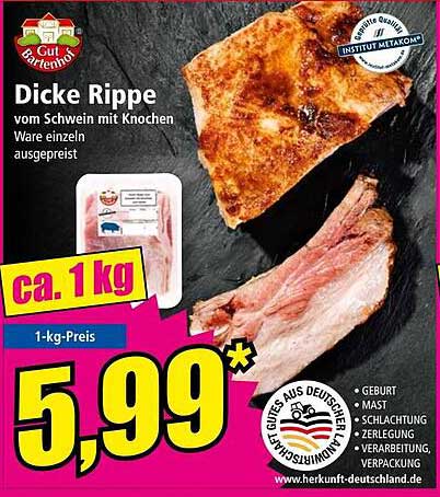 Dicke Rippe vom Schwein mit Knochen