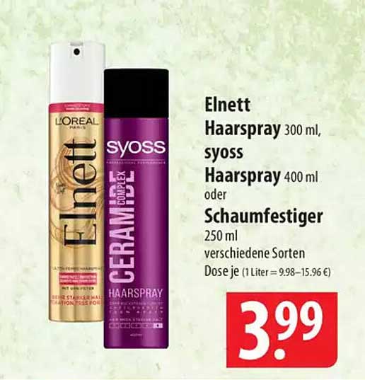 Elnett Haarspray, syoss Haarspray oder Schaumfestiger