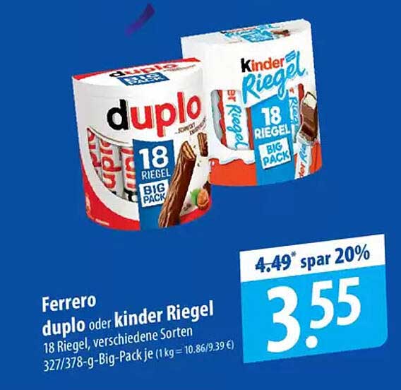 Ferrero duplo oder kinder Riegel