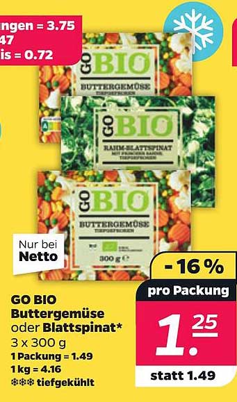 GO BIO Buttergemüse oder Blattspinat*