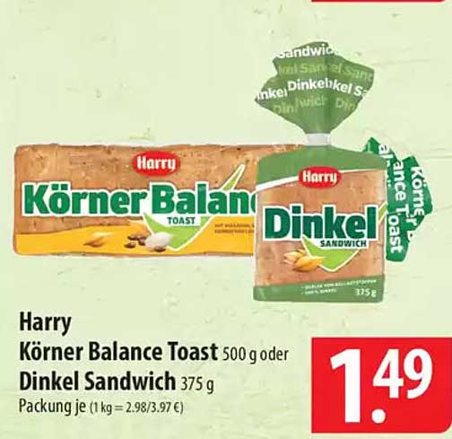 Harry Körner Balance Toast oder Dinkel Sandwich