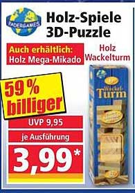 Holz-Spiele 3D-Puzzle Holz Wackelturm