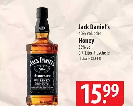 Jack Daniel's 40% vol. oder Honey 35% vol.