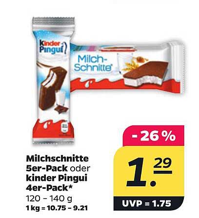 Milchschnitte 5er-Pack oder kinder Pingui 4er-Pack