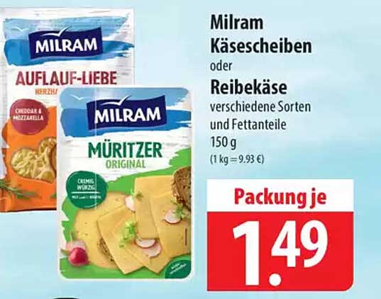 Milram Käse Scheiben oder Reibekäse