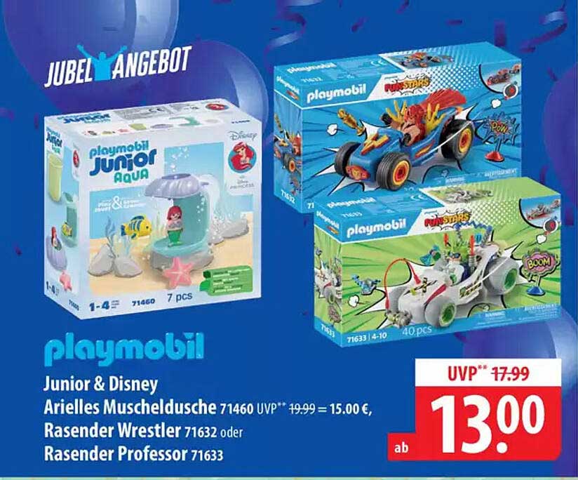 playmobil Junior Aqua  
Arielles Muschel Dusche  
Rasender Wrestler  
Rasender Professor