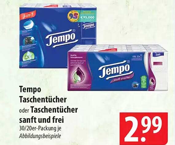 Tempo Taschentücher oder Taschentücher sanft und frei