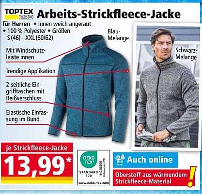 TOPTEX PRO Arbeits-Strickfleece-Jacke