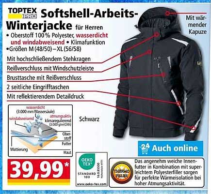 TOPTEX PRO Softshell-Arbeits-Winterjacke für Herren